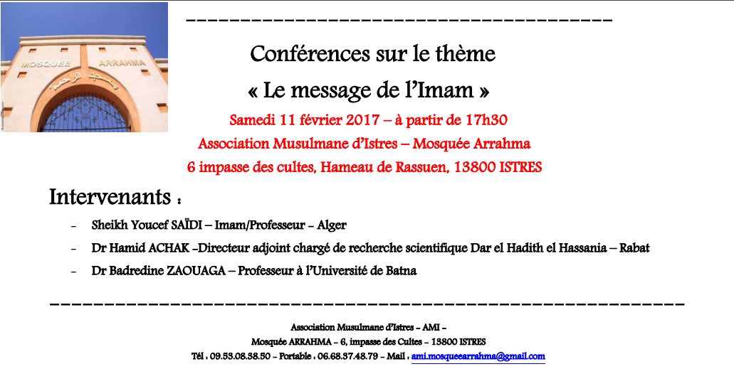 Conference sur le thme Le message de Iimam